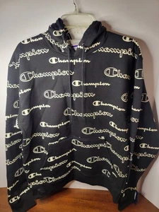 CHAMPION POWERBLEND ALL OVER LOGO HOODIE SHADOW SCRIPTS SCHWARZ HERREN MEDIUM - Bild 1 von 9