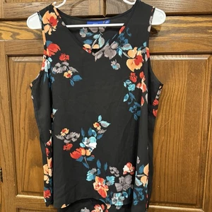 Apt 9 Blouse Top M Medium Sleeveless Women’s Black Floral - Picture 1 of 4