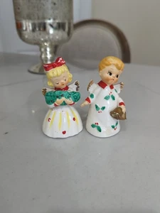 2 Campanas de Navidad Ucagco Japón Años 50 Ángel Niño Acebo Sosteniendo Campanas Niña - Imagen 1 de 8
