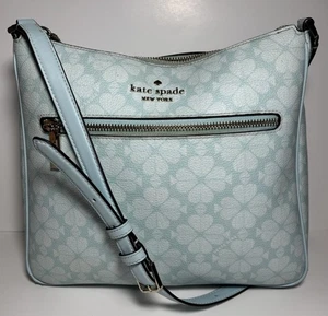 Kate Spade Aqua/Light Blue Spade Flower Crossbody Medium Purse Minor Wear - Picture 1 of 19