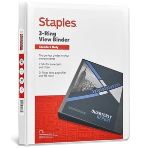Staples Standard 1/2" 3-Ring View Binder White (26426-CC) 82618 - Picture 1 of 6