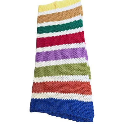 Handmade STRIPES Afghan Knit Crochet Knit Throw Decorative Multipurpose  - Image 1 of 4