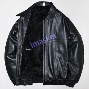 Herren dicke Plüsch Echt Leder Jacke Reverskragen locker trendy warme Jacke - Bild 1 von 23