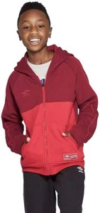 Umbro Boys' Two-Tone Red Full Zip Long Sleeve Hooded Sweatshirt Hoodie New - Picture 1 of 3