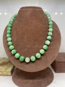 Jade Green Hard stone Necklace 10mm Round Beads Of Poly green And Apple Green  - Picture 1 of 9