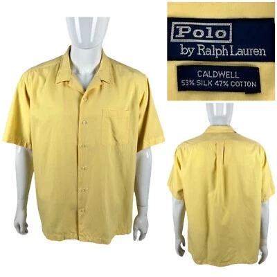 Ralph Lauren Shirt Mens XL Silk Linen Blend Caldwell Short Sleeve Button Yellow - Image 1 of 4