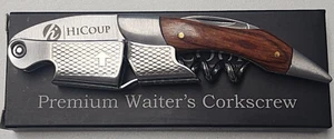 Hicoup Professional Corkscrew w/Foil Cutter, Mahogany Wood Inlay, New in Box - Picture 1 of 10