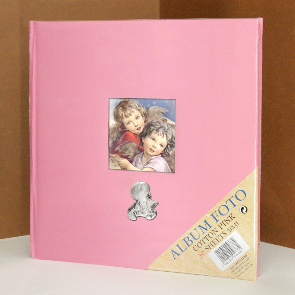 Album fotografico porta foto vari formati Battesimo argento 30 fogli 31x31  rosa - Immagine 1 di 1