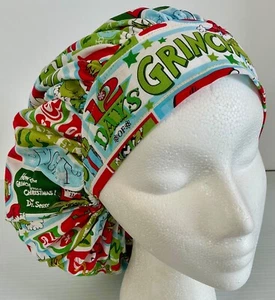 Christmas Grinch Print Size Large Medical Bouffant Scrub Cap Surgery Hat - Picture 1 of 4