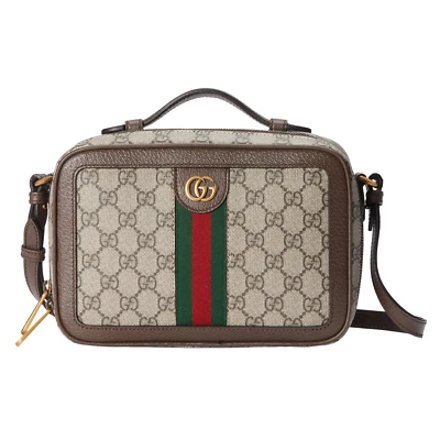 GUCCI Ophidia Small $1850 Beige And Ebony GG Canvas With Web Crossbody Bag New - Image 1 of 4