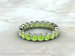 Anillo de banda redonda de peridoto verde natural plata esterlina para mujer - Imagen 1 de 12