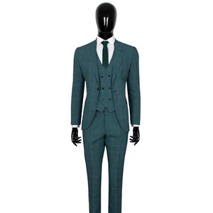 Slim Fit Herrenanzug mit Weste in Grün kariert , Smoking-Anzug-Hochzeit-Bühne - Bild 1 von 4