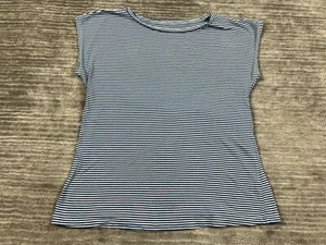 Motherhood Maternity Top Womens Blue Striped Short Sleeve Tied Back - Picture 1 of 9