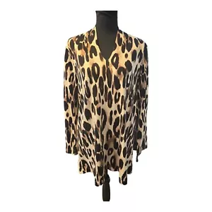 Tunica donna Chico's neutra lucida animale modello maglia top LS taglia 2 nuova con etichette $75 - Foto 1 di 7
