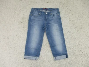 Vigoss Jeans Womens 7 Juniors Blue Denim Capri Pants Stretch Cuffed Distressed - Picture 1 of 12