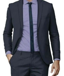 Traje azul oscuro para hombre personalizado a medida Príncipe de Gales a cuadros trajes de lana a medida - Imagen 1 de 6