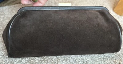 Bolso sin asas Ann Taylor LOFT Espresso marrón gamuza cuero marco de cierre vintage A++31 Foto 1 de 4