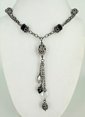 Collar Brighton Negro y Cristal Flor y Calado Metal Cuentas Gunmetal Gota Y Foto 1 de 4