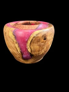 Hand Turned Wood & Resin Art Vase Bowl Decor Pink Glitter Handmade Idaho NEW - Picture 1 of 11