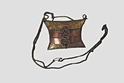 Pillow Purse Evening Bag Brass & Copper India Purple Velvet Lining Vtg SEE CONDI - Image 1 of 4