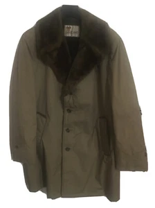 LAKELAND Vintage Conquest Union Mens Long Tan Trench Coat Faux Shearling Fur 42 - Picture 1 of 11