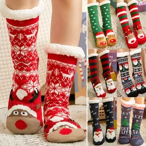 Women Christmas Novelty Plush Socks Warm Floor Slipper Bed Socks Fleece Stocking - Picture 1 of 19
