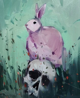 Impresión de Bellas Artes José Trujillo 16x20" Coleccionable Artista Calavera Conejito Rosa Decoración Foto 1 de 4