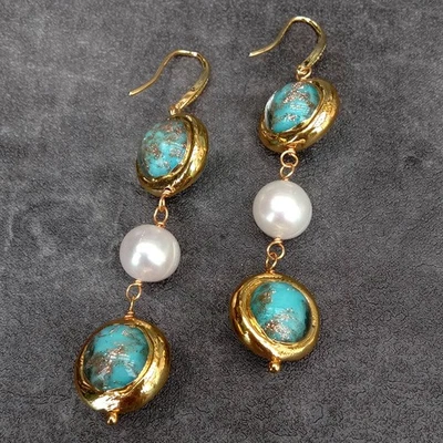 Pendientes de gancho colgantes de cristal de Murano azul perla blanca cultivada hechos a mano para mujer Foto 1 de 4