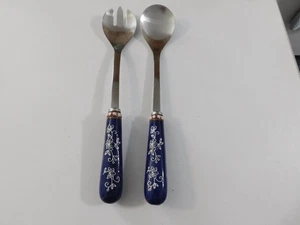 RARE TEMPTATIONS SERVING SPOON & SALAD SLOT FORK SPOON PORCELAIN COBALT BLUE - Picture 1 of 5
