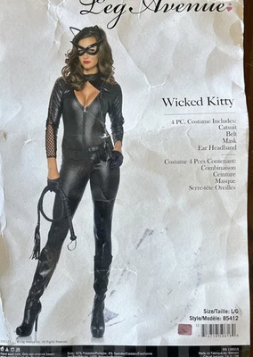 Wicked Kitty Sexy Cat Halloween Costume, jumpsuit SZ Adult Large Leg Avenue 4pc - Image 1 of 4