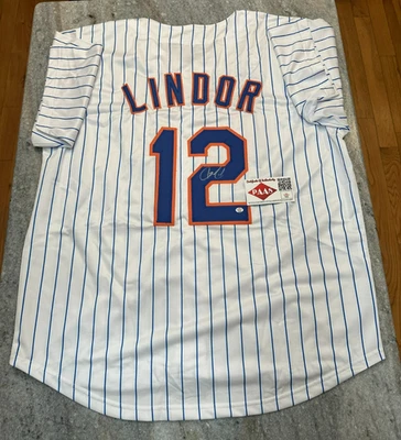 Camiseta de béisbol firmada autografiada por Francisco Lindor de los Mets de Nueva York certificado de autenticidad PAAS Foto 1 de 3