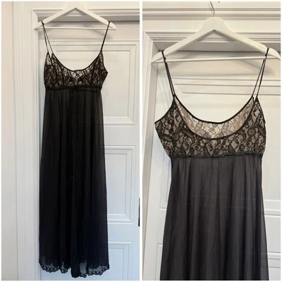 VINTAGE CLAIRE SANDRA LUCIE ANN 1959s BLACK NIGHTGOWN SLIP DRESS LACE SIZE 36  - Image 1 of 4