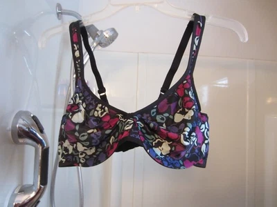 NUEVO SIN ETIQUETAS Sujetador Mujer Aros Sedoso Suave Olga Talla 36D Negro/Multicolor Floral Foto 1 de 4
