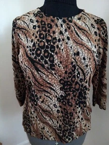 Notations Attractive Womens Lg 3/4 Sleeve brown black gold color scoop neck.  - Picture 1 of 3