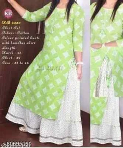 Kurti recto con falda estampado rayón color verde para mujer - Imagen 1 de 6