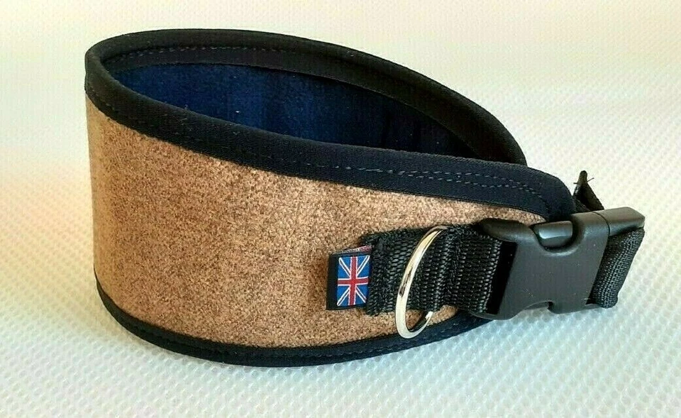 LEADTHEWAY GREYHOUND / LURCHER SAND TWEED COLLAR FLEECE LINED ADJUSTABLE 13" - 17" ;}