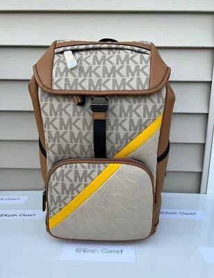 Michael Kors backpack mens cooper embossed leather logo stripe backpack chino - Image 1 of 4