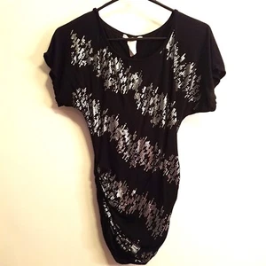 BUI YAH KAH Top Size XS Junior Girl Short Sleeve Black Silver - Picture 1 of 12