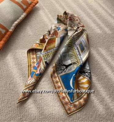 Sallys Twill Silk ~18 Momme~ Wrap Scarf Stole Castle Print Double Face Shawl 35" - Image 1 of 4