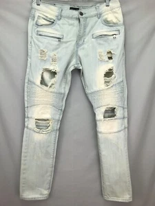 EMBELLISH Mens Slim? 36x33 Light Wash Blue Torn Distressed With Many Holes Jeans - Picture 1 of 13