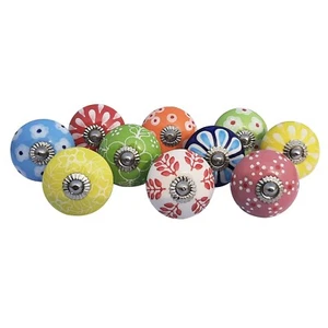 Hand Painted Vintage Ceramic Knobs for Kitchen Cabinet & Drawer Pulls Set of 10 - Picture 1 of 7