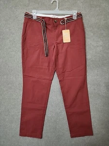 Dockers Utility Pants Womens 12 Red Belted Straight Narrow Leg Chino Stretch NEW - Picture 1 of 9