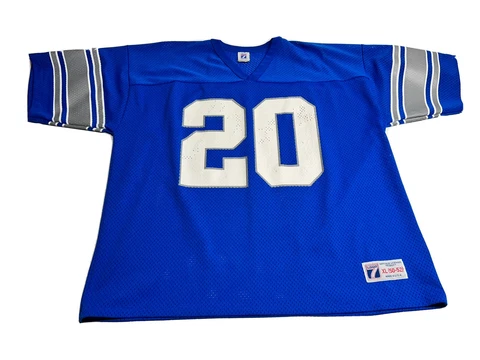 Vtg Detroit Lions Blue Blank Logo 7 Jersey Mens Size XL Barry Sanders #20 USA Cover