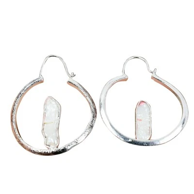 Brincos pendurados de gota folheados a prata eletroformada esposa pedra preciosa pérola Biwa cobre - Imagem 1 de 4