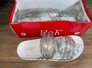 H2K Sandals/Slides Amanda White And Glitter Woman's Size 8 U.S. - Picture 1 of 10