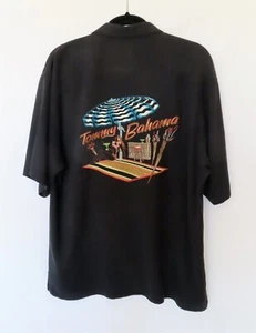  Vintage Tommy Bahama Black Embroidered 100% Silk Short Sleeve SZ L - Picture 1 of 4