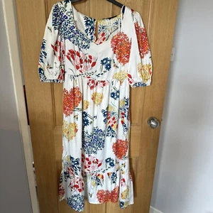 Vero Moda White Floral Print Midi Dress, puff Sleeve, Size M, Rrp 39 - Picture 1 of 10