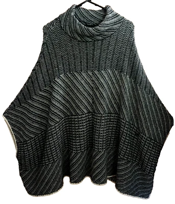 Lane Bryant Turtleneck Sweater Poncho XL 14/20 High Neck Black Gray White Wool - Image 1 of 4