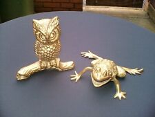 Vintage Brass frog toad, and vintage brass owl both large 12.5 cm high