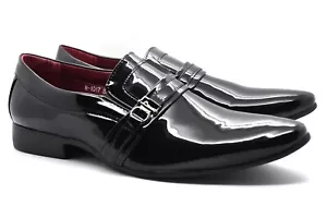 HERREN SLIPPER GLÄNZEND PATENT HOCHZEITSKLEID PARTY FORMELL BÜRO SMART ANZUG SCHUHE GRÖSSE - Bild 1 von 8
